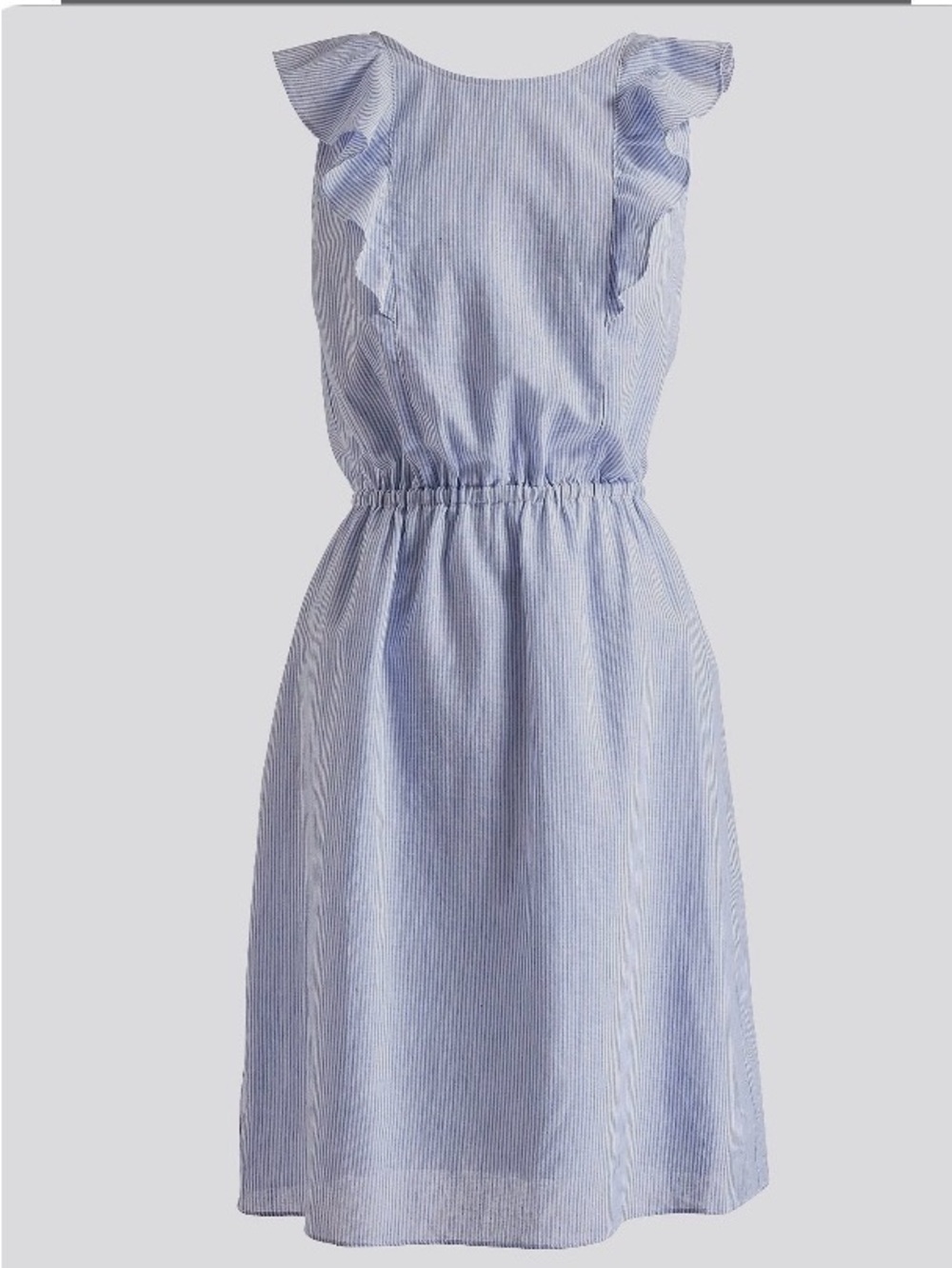J. Crew Factory Blue and White Striped Ruffle-Mini Dress Sz 8 Linen blend